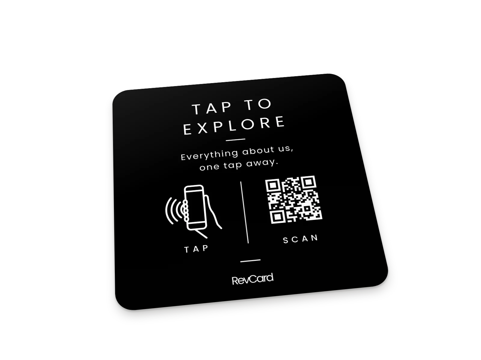RevCard Square Sticker, Black, angled view