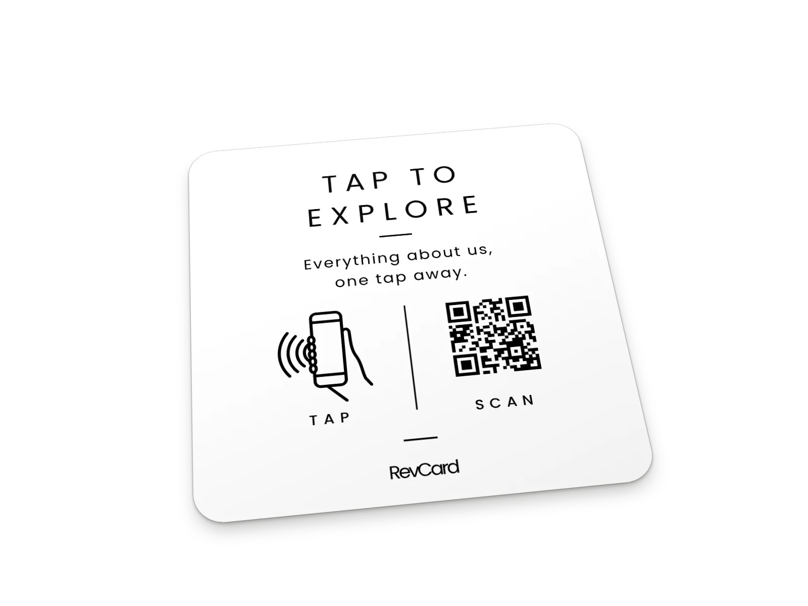 RevCard Square Sticker, White, angled view
