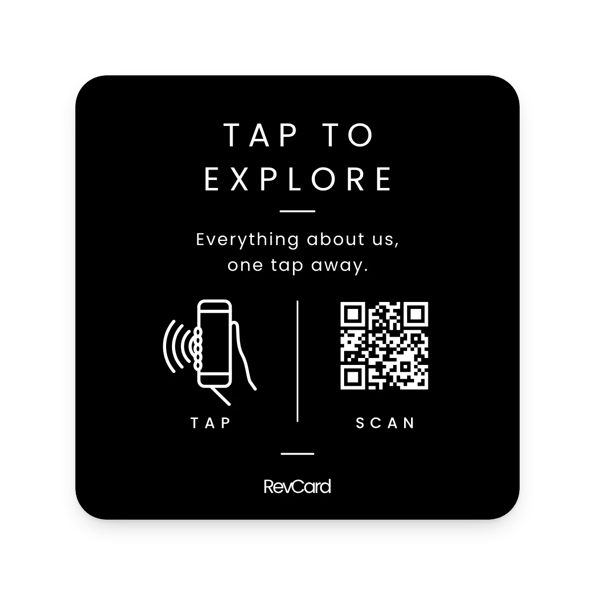 RevCard Square Sticker, Black, flat view