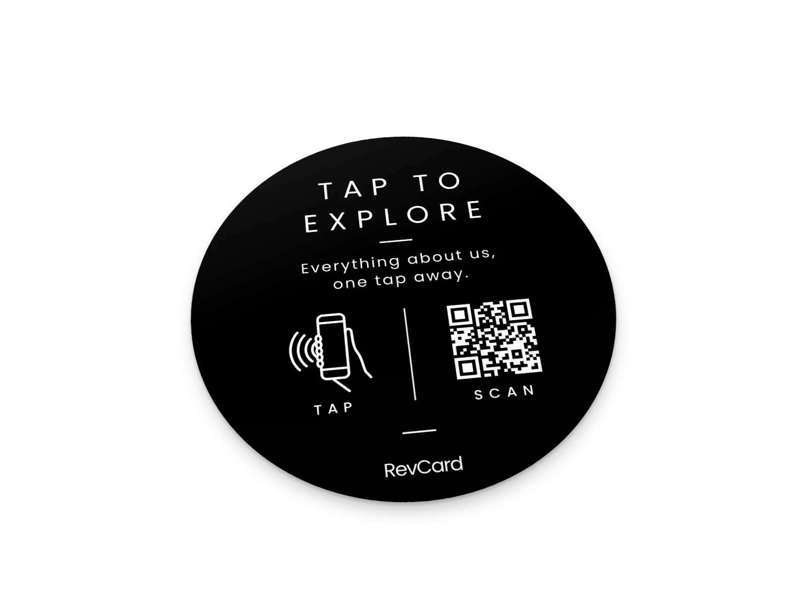 RevCard Round Sticker, Black, angled view